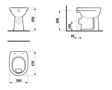 LAUFEN PRE LIBERTY stacionárne WC, spodný odpad H8259570000001 Technický nákres