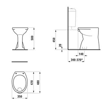 LAUFEN ALBONOVA stacionárne WC, spodný odpad H8219980000001 Technický nákres