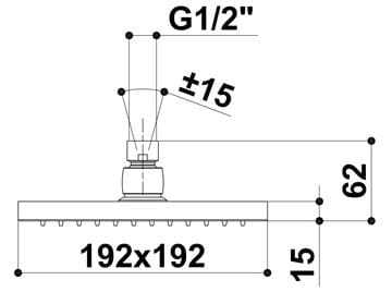 RAF horná sprcha 192x192 mm, chróm S001 Technický nákres