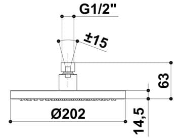 RAF horná sprcha pr. 202 mm, chróm S005 Technický nákres