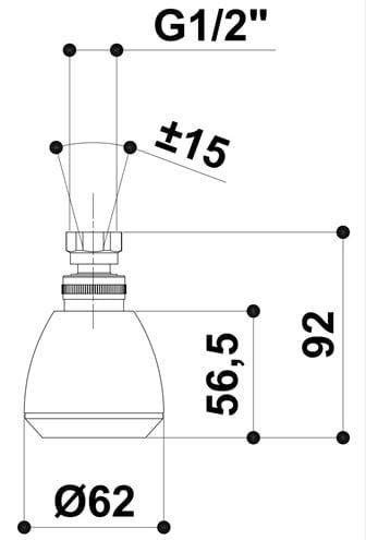 RAF horná sprcha pr. 62 mm, chróm S016 Technický nákres