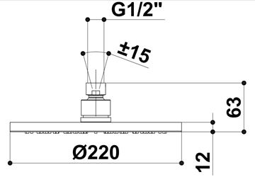 RAF horná sprcha pr. 220 mm, chróm S011 Technický nákres