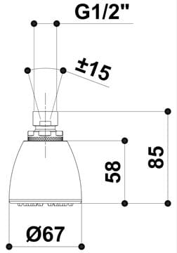 RAF horná sprcha pr. 67 mm, 3 prúdy, chróm S020 Technický nákres