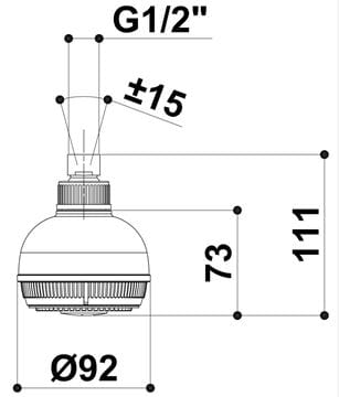 RAF horná sprcha pr. 95 mm, 3 prúdy, chróm S014 Technický nákres