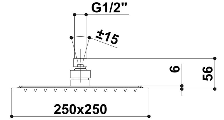 RAF horná sprcha 250x250 mm, chróm S023 Technický nákres
