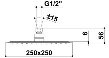 RAF horná sprcha 250x250 mm, chróm S023 Technický nákres