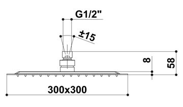 RAF horná sprcha 300x300 mm, chróm S022 Technický nákres