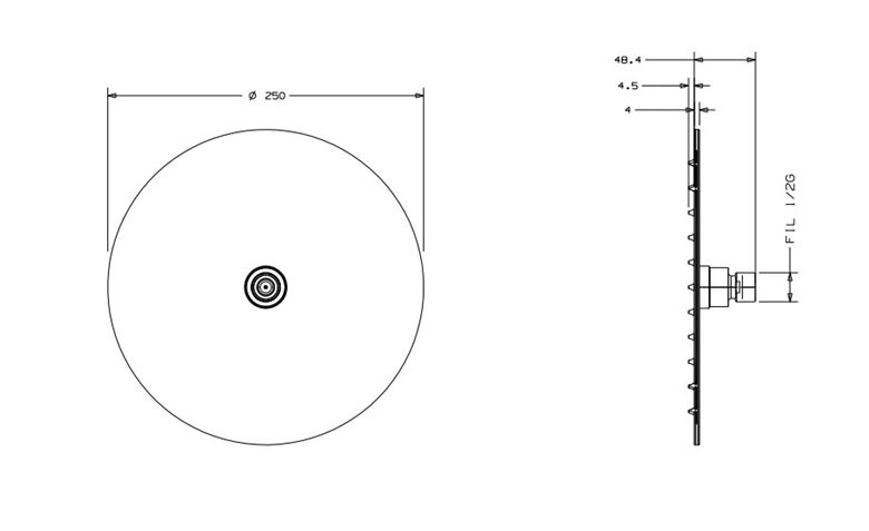 CONCEPT 300 FLAT horná sprcha pr. 250 mm, chróm PM10007/CO Technický nákres