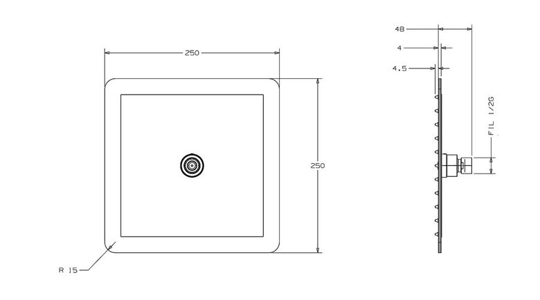 CONCEPT 300 FLAT horná sprcha 250x250 mm, chróm PM10009/CO Technický nákres