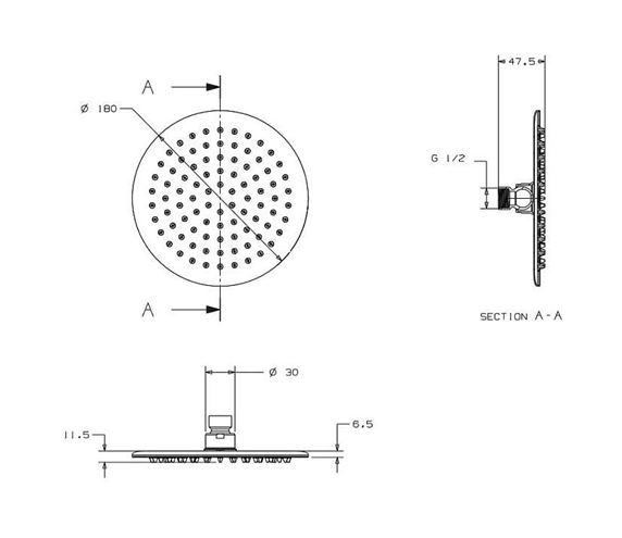CONCEPT 200 horná sprcha pr. 180 mm, chróm PM10084/CO Technický nákres