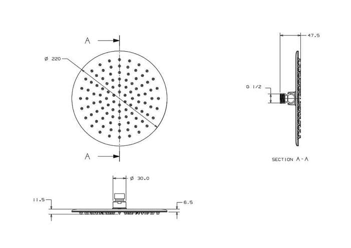 CONCEPT 200 horná sprcha pr. 220 mm, chróm PM10085/CO Technický nákres