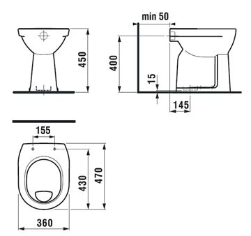 JIKA LYRA PLUS stacionárne WC, ploché splachovanie, spodný odpad H8253870000001 Technický nákres