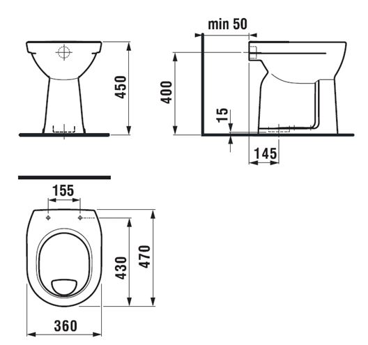 JIKA LYRA PLUS stacionárne WC, ploché splachovanie, spodný odpad H8253870000001 Technický nákres