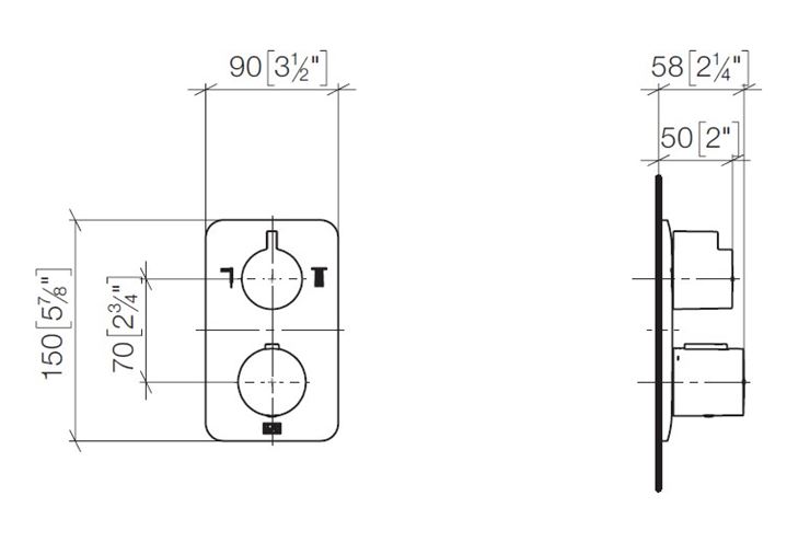DORNBRACHT LISSÉ podomietková termostatická batéria, pre 2 spotrebiče, chróm 36 426 845-00 Technický nákres
