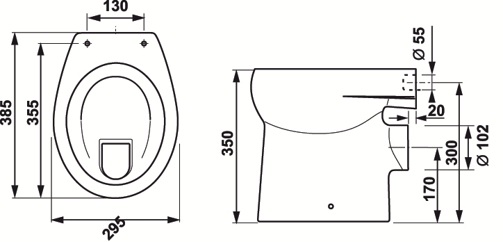 JIKA BABY detské stacionárne WC, zadný odpad H8220360000001 Technický nákres