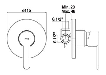 JIKA ENYO sprchová podomietková batéria, s telesom, chróm H3312G60040001 Technický nákres