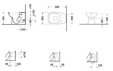 DURAVIT D-CODE stacionárne WC, zadný odpad 21150900002 Technický nákres