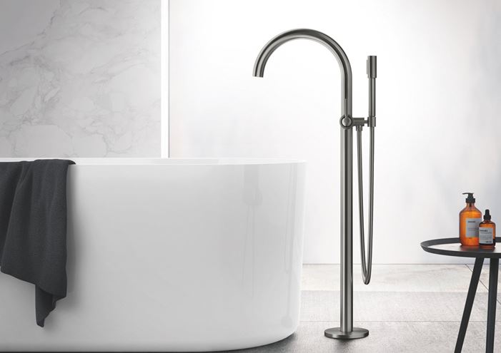 GROHE ATRIO vaňová batéria na podlahu, s prepínačom, so sprchovou súpravou, brúsený hard graphite 24368AL0 Obrázek - fotka