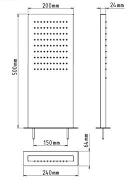 SANJET horná sprcha 500x200 mm, nerez A562 Technický nákres