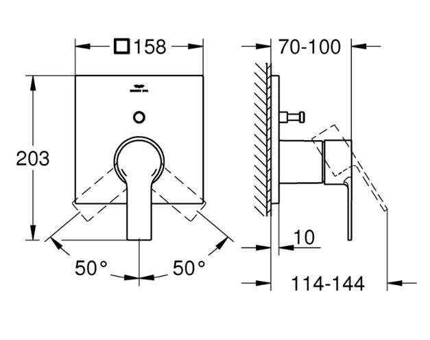 GROHE ALLURE vaňová podomietková batéria, s prepínačom, chróm 19315001 Technický nákres