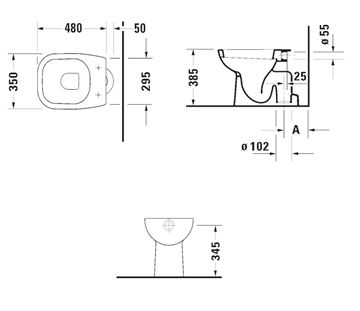 DURAVIT D-CODE stacionárne WC, spodný odpad 21100100002 Technický nákres