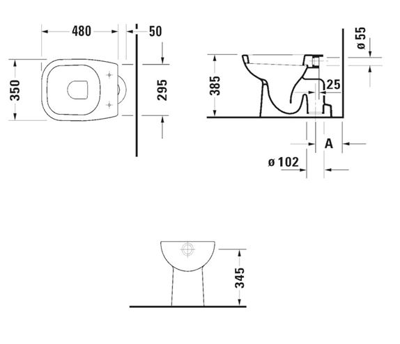 DURAVIT D-CODE stacionárne WC, spodný odpad 21100100002 Technický nákres