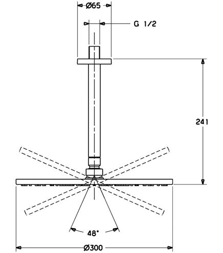 HANSA VIVA horná sprcha pr. 300 mm, s ramenom, Eco, chróm 44270300 Technický nákres