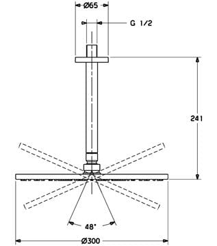 HANSA VIVA horná sprcha pr. 300 mm, s ramenom, Eco, chróm 44270300 Technický nákres