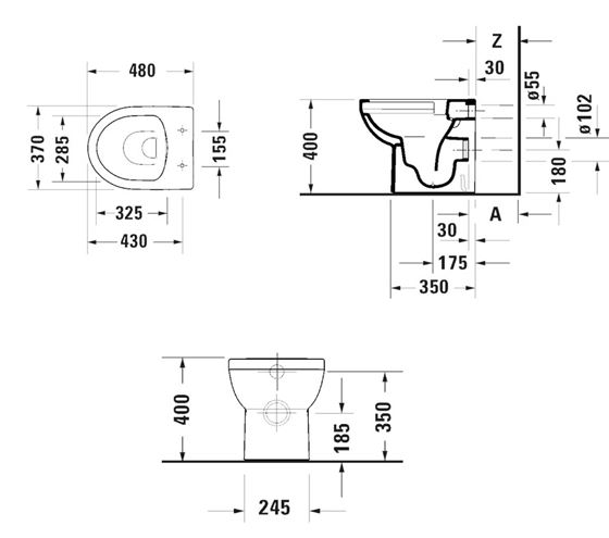 DURAVIT NO.1 stacionárne WC, Rimless splachovanie, zadný odpad 21840900002 Technický nákres