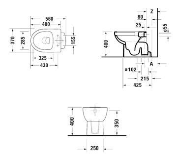 DURAVIT NO.1 stacionárne WC, Rimless splachovanie, spodný odpad 21840100002 Technický nákres