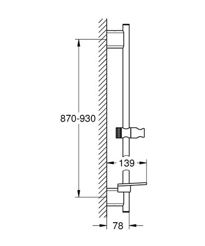 GROHE RAINSHOWER SMARTACTIVE sprchová tyč 930 mm s držiakom, polička, chróm 26603000 Technický nákres