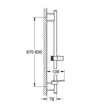 GROHE RAINSHOWER SMARTACTIVE sprchová tyč 930 mm s držiakom, polička, chróm 26603000 Technický nákres