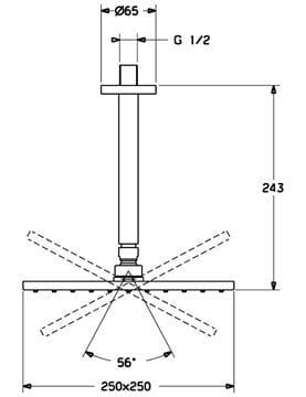 HANSA VIVA horná sprcha 250x250 mm, s ramenom, Eco, chróm 44270340 Technický nákres