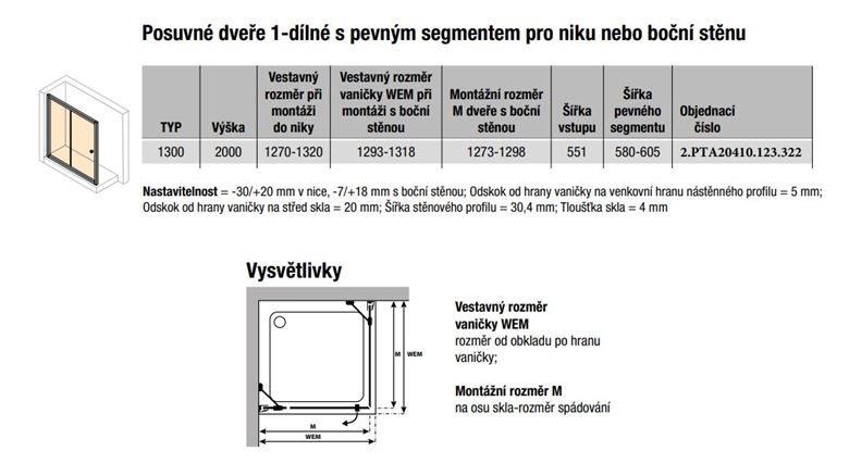 CONCEPT 100 BLACK EDITION sprchové dvere 130x200 cm, posuvné, čierna / číre sklo PTA20410.123.322 Technický nákres