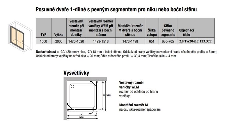 CONCEPT 100 BLACK EDITION sprchové dvere 150x200 cm, posuvné, čierna / číre sklo PTA20412.123.322 Technický nákres