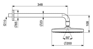 HANSA BASICJET horná sprcha pr. 200 mm, s ramenom, chróm 44360100 Technický nákres