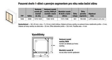 CONCEPT 100 BLACK EDITION sprchové dvere 160x200 cm, posuvné, čierna / číre sklo PTA20413.123.322 Technický nákres