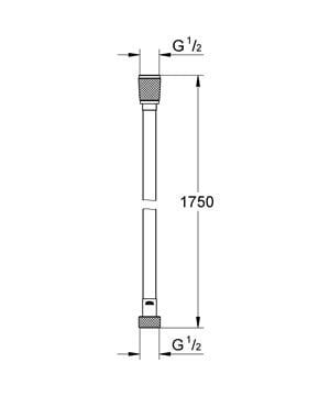 GROHE SILVERFLEX sprchová hadica 1750 mm, hladká, TwistStop, AntiFold, plast, phantom black 28388KF1 Technický nákres
