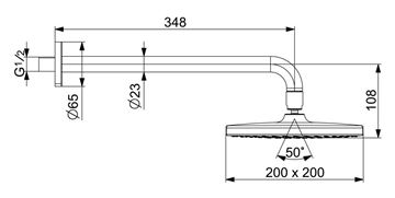 HANSA BASICJET STYLE horná sprcha 200x200 mm, s ramenom, chróm 44360200 Technický nákres