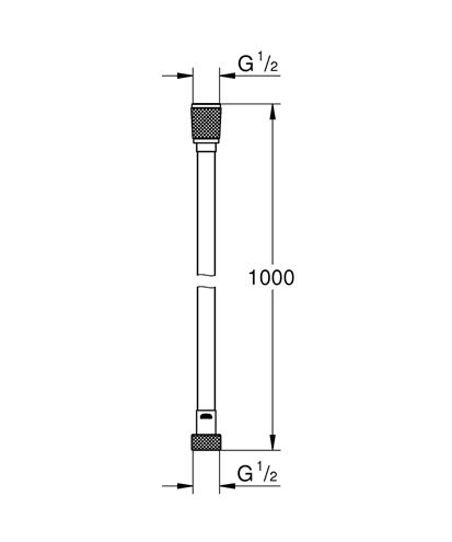 GROHE SILVERFLEX LONG-LIFE sprchová hadica 1000 mm, hladká, TwistStop, AntiFold, plast, chróm 26334001 Technický nákres