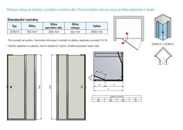 CONCEPT 200 sprchové dvere 75x200 cm, krídlové, čierna / číre sklo CON130750607 Technický nákres
