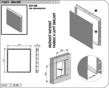 SLOVARM krycie dvierka 300x300 mm, PS, ABS 621108 Technický nákres