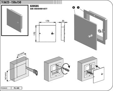 SLOVARM krycie dvierka 150x150 mm, ABS, biela 620585 Technický nákres
