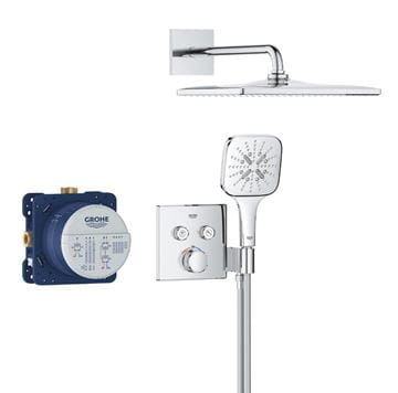 GROHE GROHTHERM SMARTCONTROL sprchový set s podomietkovou termostatickou batériou, horná sprcha, ručná sprcha s 3 prúdmi, hadica, držiak, Water Saving, chróm