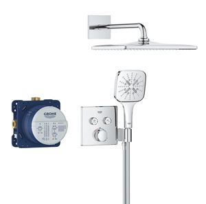 GROHE GROHTHERM SMARTCONTROL sprchový set s podomietkovou termostatickou batériou, horná sprcha, ručná sprcha s 3 prúdmi, hadica, držiak, Water Saving, chróm