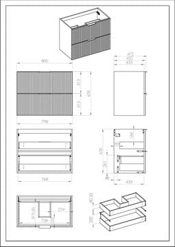 JIKA NOBU skrinka pod umývadlo 80x45, 2x63, 5 cm, 2 zásuvky, prírodný dub H40P1696623301 Technický nákres