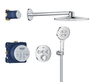 GROHE GROHTHERM SMARTCONTROL sprchový set s podomietkovou termostatickou batériou, horná sprcha, ručná sprcha s 3 prúdmi, hadica, držiak, Water Saving, chróm