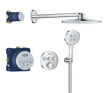 GROHE GROHTHERM SMARTCONTROL sprchový set s podomietkovou termostatickou batériou, horná sprcha, ručná sprcha s 3 prúdmi, hadica, držiak, Water Saving, chróm