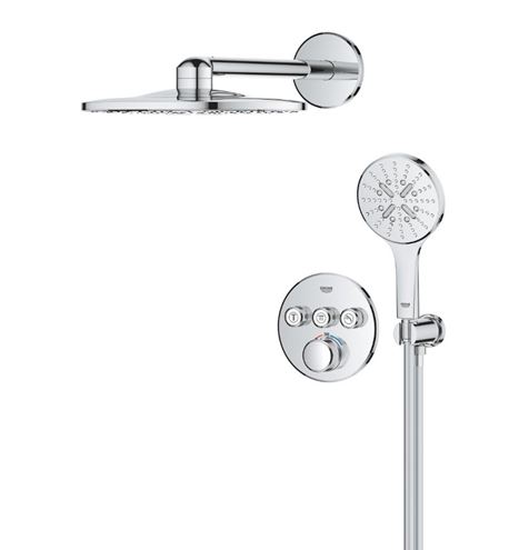GROHE GROHTHERM SMARTCONTROL sprchový set s podomietkovou termostatickou batériou, horná sprcha, ručná sprcha s 3 prúdmi, hadica, držiak, Water Saving, chróm 34863000 Obrázek - fotka