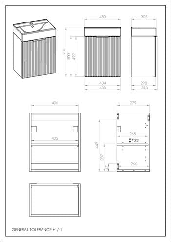 JIKA NOBU skrinka s umývadlom 45x30,5x61 cm, 1 dvierka, prírodný dub H41P1696643301 Technický nákres